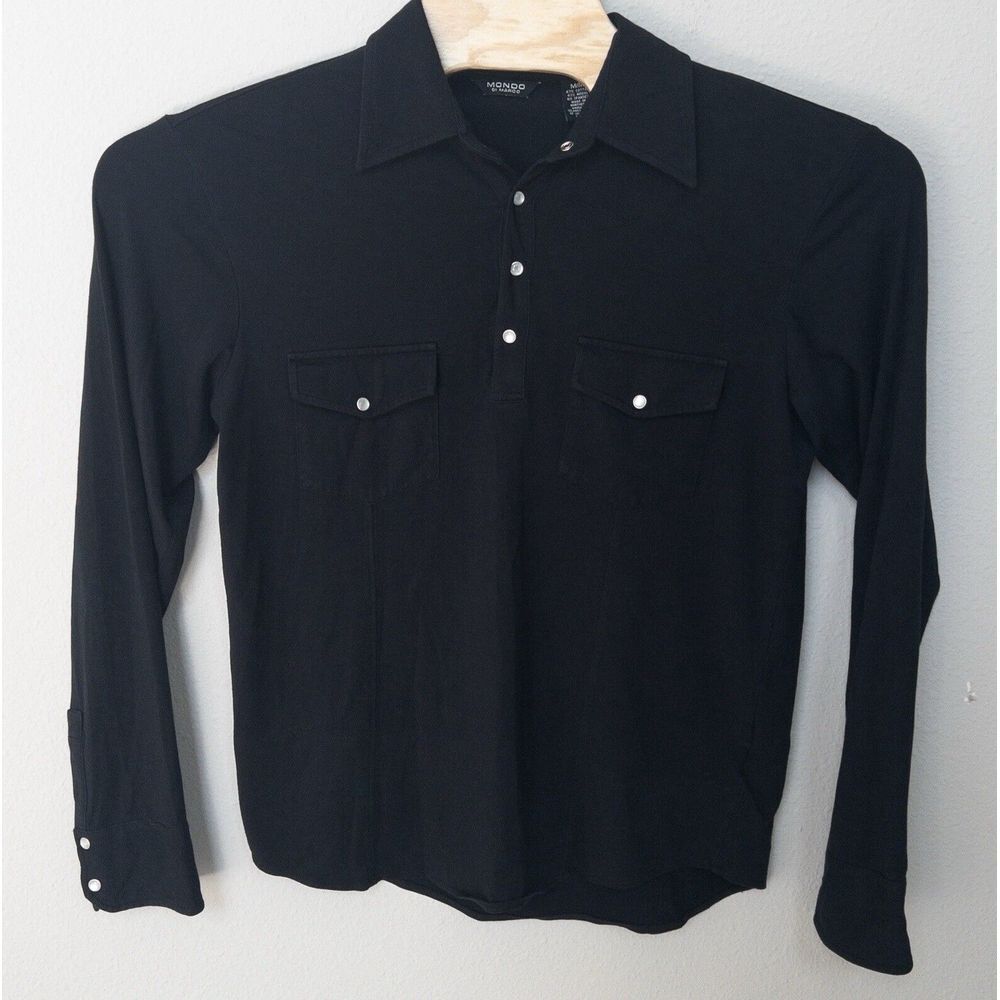 Vintage Mondo di Marco Black Sweater Pearl‎ Snaps Made In USA Mens Medium